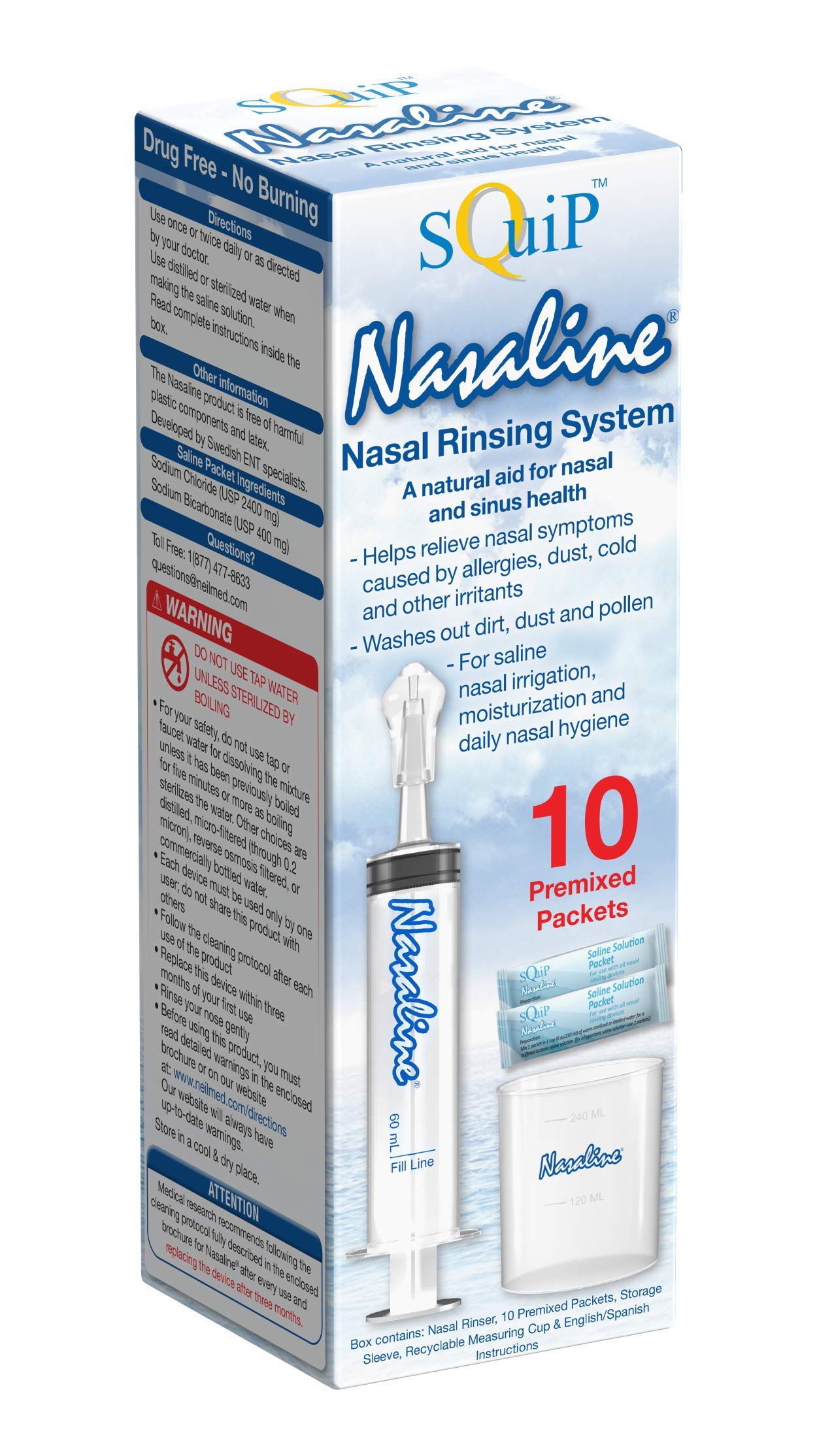 Squip Nasaline Nasal Rinsing System with 10 Premixed Saline Packets