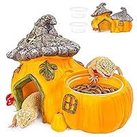 REPTI ZOO Gecko Hide Cave with Feeder, Pumpkin Reptile Hideout for Hermit Crab, Bearded Dragon,Turtle, Snake | Reptile Habitat Terrarium Tank Decor Accessorie