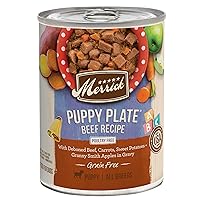 Merrick Grain Free Wet Puppy Food, Premium Soft And Gluten Free Canned Dog Food, Puppy Plate Beef Recipe - (Pack of 12) 12.7 oz. Cans