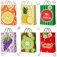 Kenburg 24 Pieces Summer Fruit Party Favor Bags with Tags, Paper Tutti Frutti Gift Treat Bag with Colorful Handle Candy Goodie Bag for Beach Party (Watermelon Kiwi Strawberry Orange Pineapple Grape)