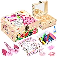 Decorate Your Own Unicorn Jewelry Box for Girls Painting Arts Crafts for Kid 3 4 5 6 7 8 9 10 Girl Birthday Gifts Unicorn Storage Box Treasure Jewelry Wooden Box Craft Making Kit Toy for Girls 8-12