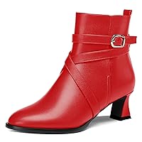 Womens Solid Ankle Strap Night Club Buckle Cute Round Toe Matte Kitten Low Heel Ankle High Boots 2 Inch