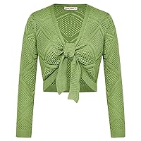 GRACE KARIN Womens Lightweight Tie Front Cropped Cardigan Long Sleeve Crochet Knit Bolero Shrug