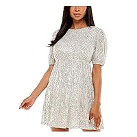 Speechless Womens Sequined Zippered Lined Short Sleeve Short Party Shift Dress