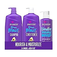 Aussie Miracle Moist Shampoo and Conditioner with 3 Minute Miracle Deep Conditioner, Avocado & Jojoba Oil, Paraben-Free, Moisturizes & Detangles, All Hair Types, Citrus Floral Scent, 3 Pack 68.4 Fl Oz