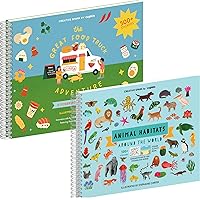 Animal Habitats Sticker + Coloring Book (500+ Stickers & 12 Scenes) + Great Food Truck Sticker + Coloring Book (500+ Stickers & 12 Scenes) by Cupkin - Side by Side Activity Book Design - Fun Sticker B