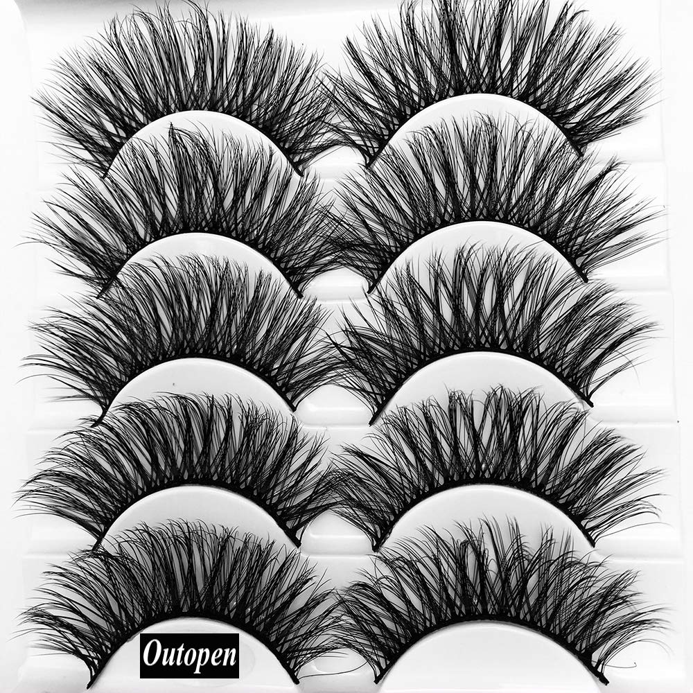 outopen 3D Mink Lashes Natural Wispy False Eyelashes 15mm Fluffy Long Eye Lashes Eye Makeup Tools 5 Pairs Pack(Q1 | 13-15MM)