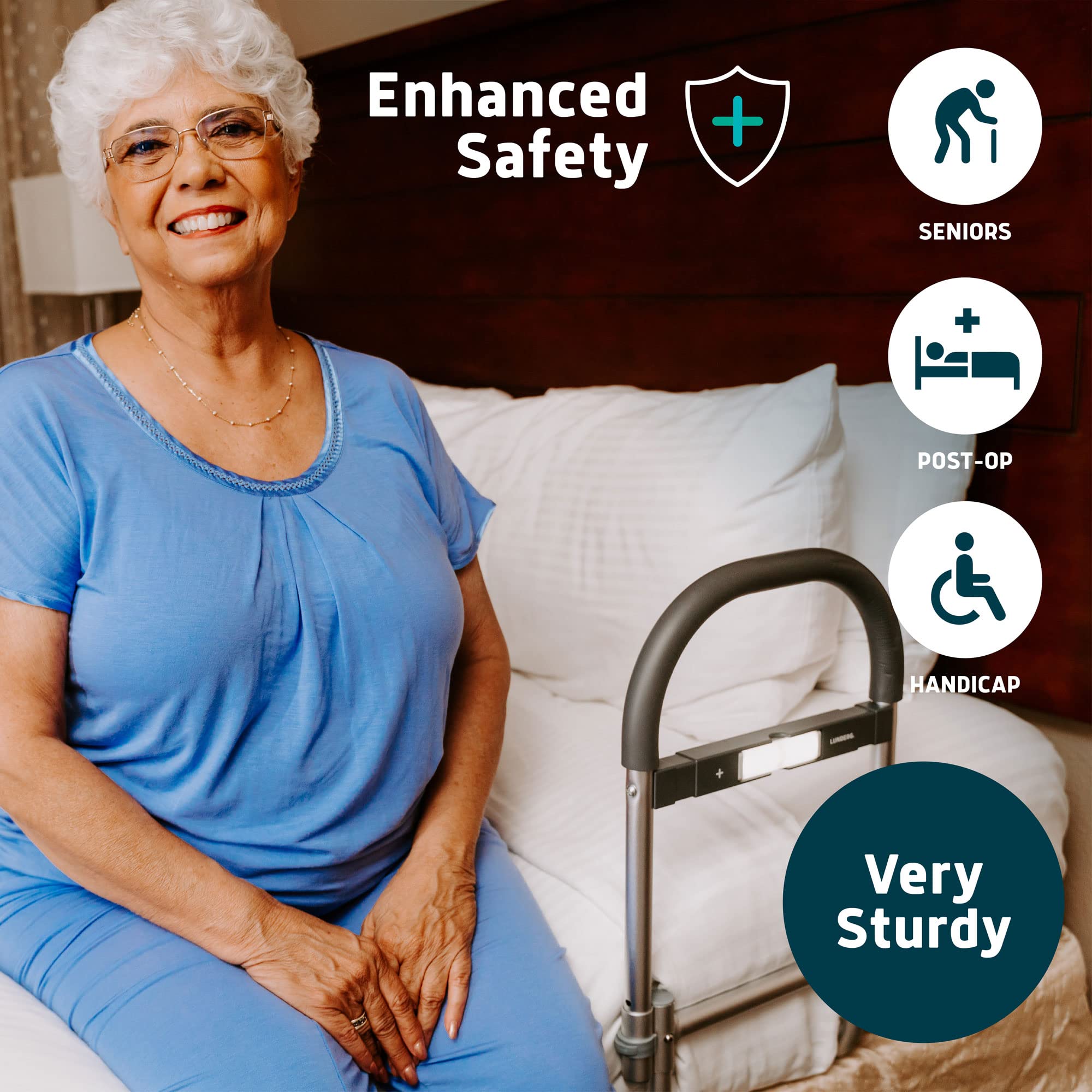 Lunderg Bed & Chair Alarm System & Bed Assist Rail with Motion Light & Non-Slip Handle for Elderly Adults Safety - Bed Alarms and Fall Prevention for Elderly and Dementia Patients