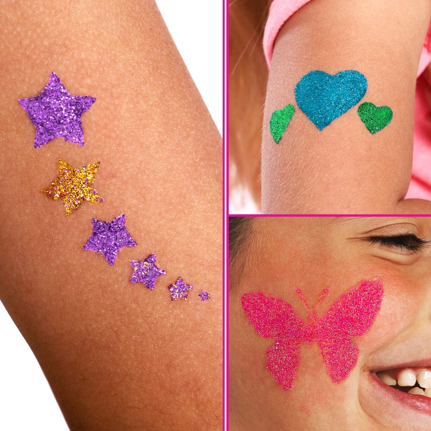GirlZone Temporary Glitter Tattoos Kit for Girls, 33-Piece Colorful Tattoo Set for Creative Kids, Awesome Girls Toy for Sleepovers & Fun Gift Idea