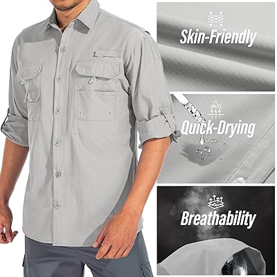  linlon Mens Safari Shirts Long Sleeve UV Protection