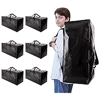 Heavy Duty Moving Bags with Backpack Straps and Strong Handles, Alternative to Moving Boxes and Storage Totes for Dorm Room Essentials, 6 Pack, Black