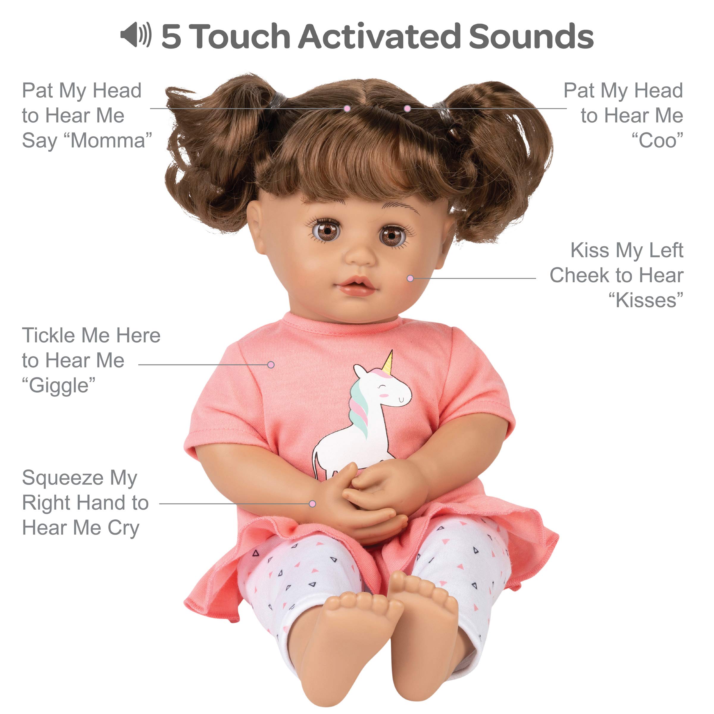 Adora My Cuddle & Coo Baby “Unicorn Magic” - Touch Activated Doll with 5 Sounds: She Cries, Coos, Giggles, Kisses Back & Says Momma ,15 inches, Multicolor