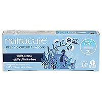 Natracare Non-Applicator 100% Organic Cotton Tampons, Super, Totally Chlorine Free, Biodegradable and Compostable (12 Pack, 240 Tampons Total)