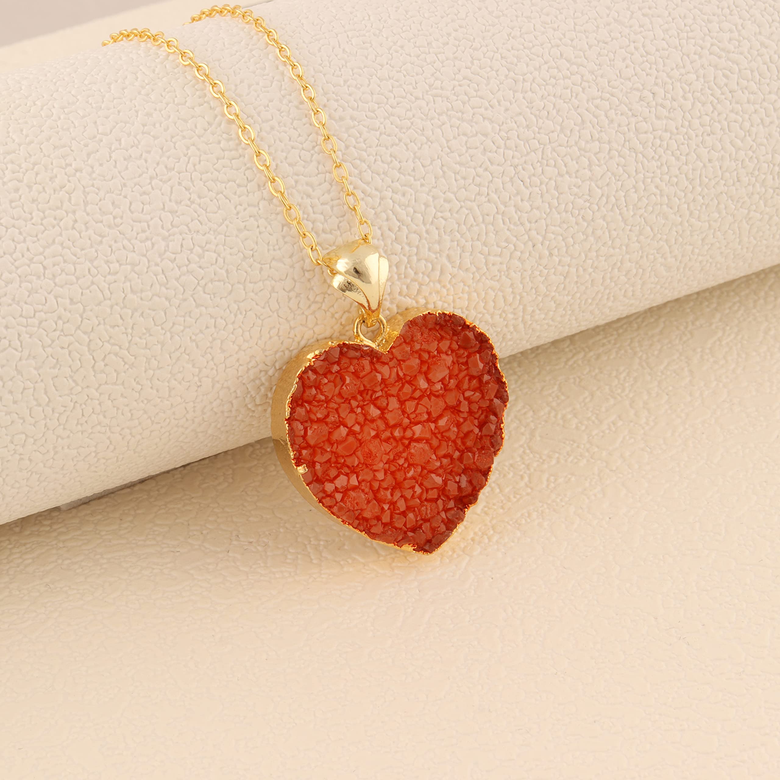 Mode Joays Heart Shape orange Agate Druzy necklace, 18K Gold Electroplated, Single Bail Pendant Charms, DIY pendant necklace