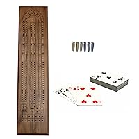 WE Games Deluxe Cribbage Set - Solid Walnut Wood Continuous 2 Track Board with Easy Grip Pegs, Cards & Storage Bag