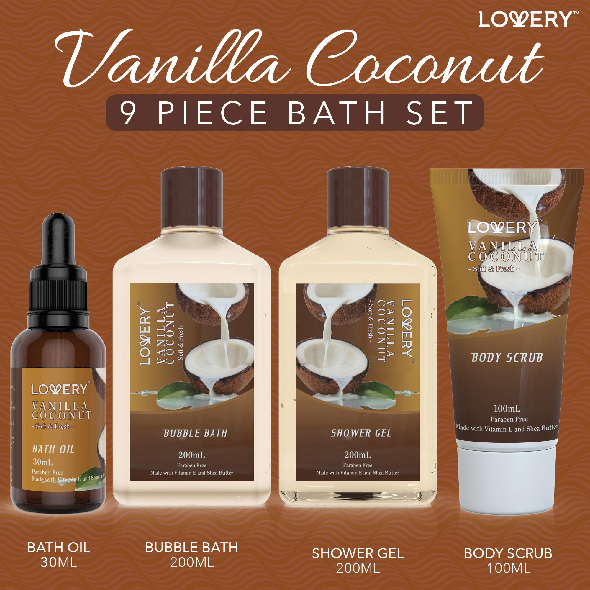 Buy Bath and Body Gift Basket For Women and Men – 9 Piece Set of Vanilla  Coconut Home Spa Set, Includes Fragrant Lotions, Extra Large Bath Bombs,  Coconut Oil, Luxurious Bath Towel