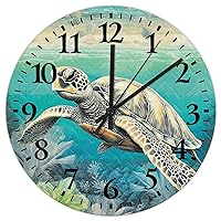 Wooden Wall Clock Battery Operated Non Ticking Analog Nautical Beach Ocean Theme Underwater Turtle Modern Wall Clocks Summer Sea Animals Plants Home Decor for Family Room Classroom Exercise Room 10