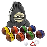  French Boules Set, 6 Piece Boules Set, Includes Chrome  Plated Boules Balls, Cork Jack (Target Ball), Measuring Tool & Carry Bag