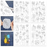 GLOBLELAND 4 Sheets 51Pcs Flower and Bohemian Vase Water Soluble Stabilizer Hand Sewing Stabilizers with Pre Printed Stick and Stitch Self Adhesive Wash Away Stabilizer for Bags Cloth Embroidery