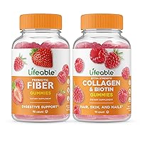 Lifeable Prebiotic Fiber 5g + Collagen & Biotin, Gummies Bundle - Great Tasting, Vitamin Supplement, Gluten Free, GMO Free, Chewable Gummy
