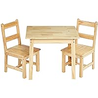 Amazon Basics Kids Solid Wood Table and 2 Chairs ,3 Piece Set, 20 x 24 x 21 inches, Natural