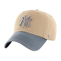 ‘47 Brand Baseball Cap for Sports Fans, Unisex, Khaki/Blue, Adjustable Strap, One Size, New York Yankees, MLB