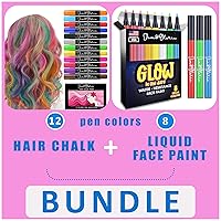 Jim&Gloria 12 Dustless Hair Chalk For Girls, Gifts for Kids, Teen Girls Trendy Stuff, Teenage Girls + 8 Neon Liquid Face Paint Pen Glow In the Dark Sweatproof