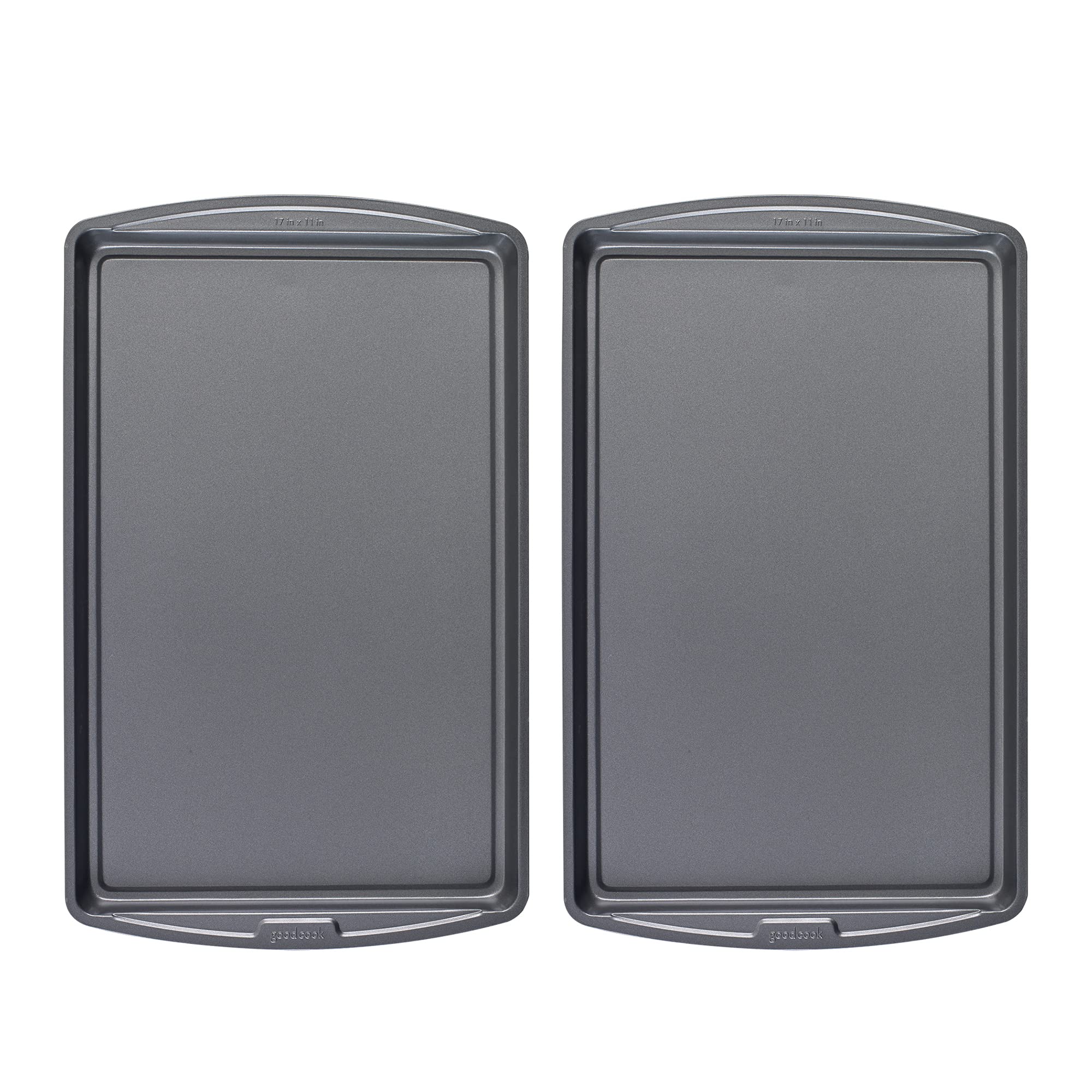 GoodCook Dishwasher Safe Nonstick Steel Cookie Sheet, 11'' x 17'', Gray, Set of 2, Silver (42051)
