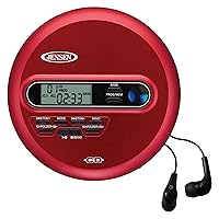 Jensen CD-65 Red Portable Personal CD Player Sport CD/MP3 Player + Digital AM/FM Radio + with LCD Display Bass Boost 60-Second Anti Skip CD R/RW/Compatible Sport Earbuds Included (Limited Series)