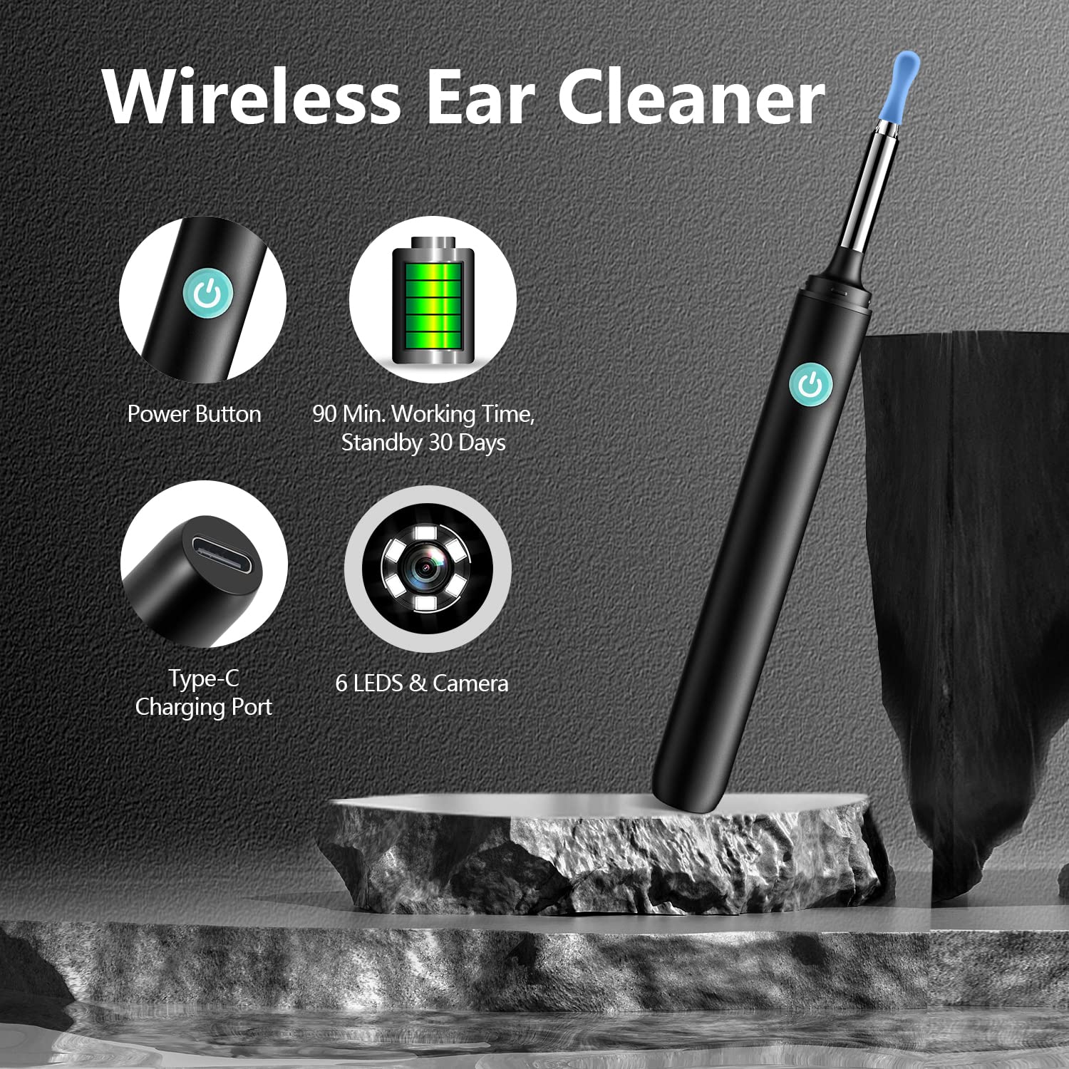 Ear Wax Removal kit, Ear Cleaner with Camera and Light,Earwax Remover Kit with 1080P Wi-Fi 8 Pcs Waterproof wush Ear Cleaner kit with 6 LED Lights for Android Phones