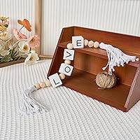 Love Letter Block Wood Bead Garland with Tassels, Farmhouse Decorative Beads, Modern Wooden Beads Garland for Tabletop, Tiered Tray, Mantel, Love Decor