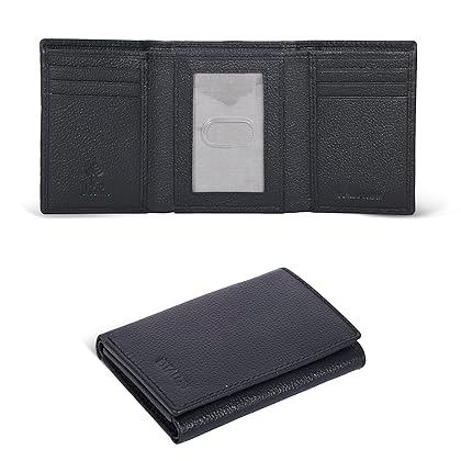 ESTALON Leather Trifold Wallet For Men - RFID Blocking - 6 Card Slots, 2 Slip Pockets & 1 Front ID Window - Minimalist Design, Slim Wallet - Premium, Fashionable Accessory Gifts for Men, Him