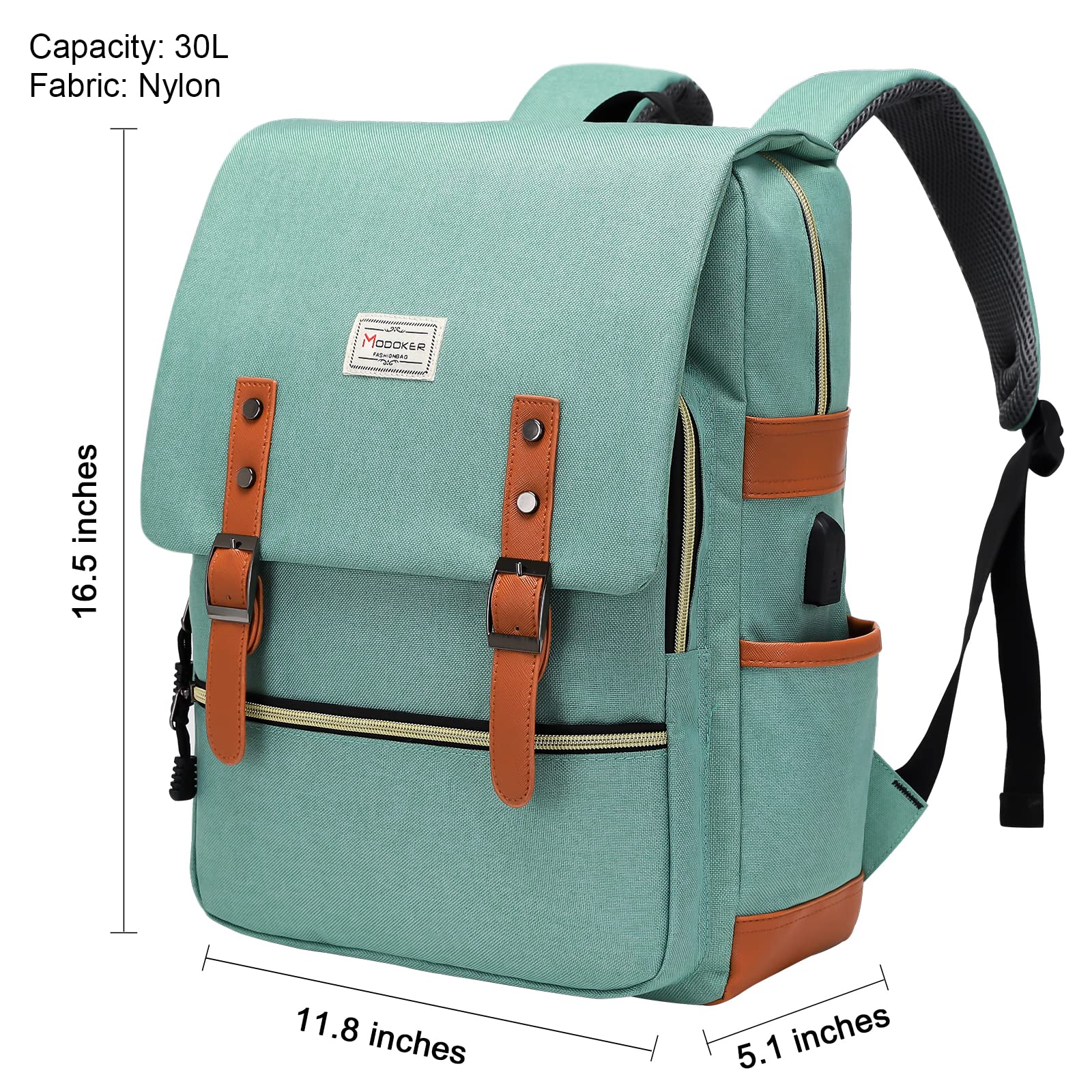 Modoker Vintage Laptop Backpack for Women Men,Travel Backpacks with USB Charging Port Fashion Backpack Fits 15.6Inch Notebook, Green