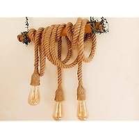 Rope and bamboo 3 arm pendant lighting, restaurant, cafe rope chandelier, beach house rope light, kitchen chandelier, farmhouse chandelier