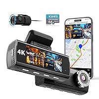 KAWA True 4K Dash Cam Front and Rear, Free 64GB Card, 2160P WiFi Dash Camera for Cars with Sony Starvis IMX415, Built-in GPS Dual Dashcam Voice Control, 3.16” IPS Screen, Night Vision, 24H Park Mode