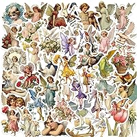 50pcs Vintage Fairy Stickers for Scrapbook, Retro Oil Angel Stickers Butterfly Deal Aesthetic Vinyl Flower Fairy Patch for Scrapbooking Hand Ledger Phone Case Laptop Diary DIY Crafts (Fairy)