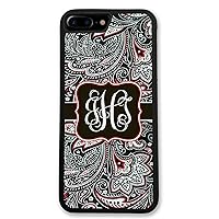 iPhone 8 Plus, Phone Case Compatible with iPhone 8 Plus [5.5 inch] Black Red Paisley Monogrammed Personalized IP8P