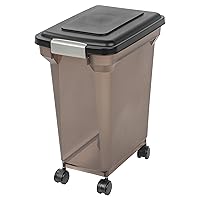 IRIS USA 22 Lbs / 28 Qt WeatherPro Airtight Pet Food Storage Container with Attachable Casters, For Dog Cat Bird and Other Pet Food Storage Bin, Keep Fresh, Easy Mobility, BPA Free, Smoke