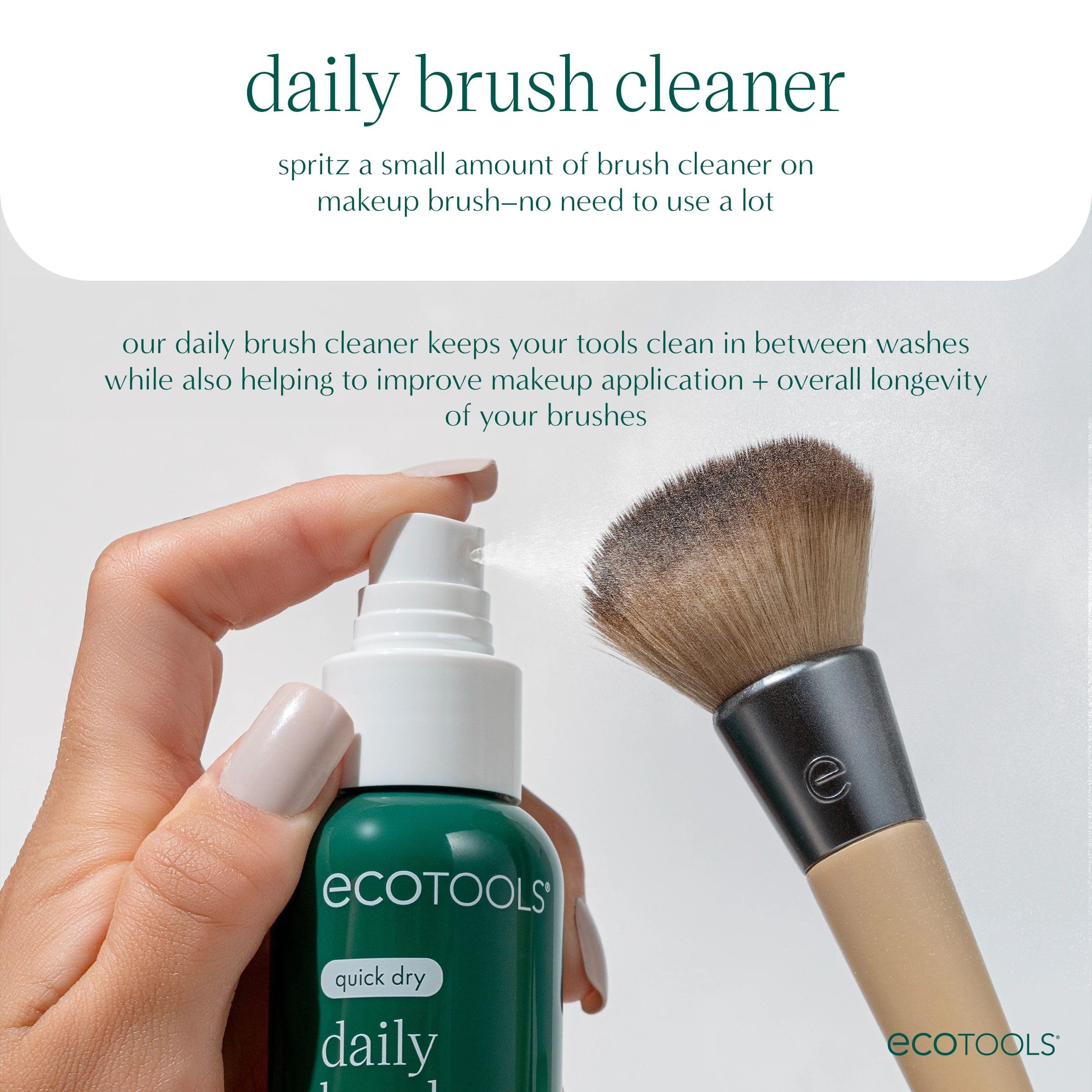 EcoTools Daily Brush Cleaner, Makeup Brush Cleanser Spray, Quick Drying Brush Spray, Fragrance Free & Dermatologist Tested, Travel Size, TSA Approved, Cruelty-Free & Vegan, 3 fl oz./89 ml. Bottle