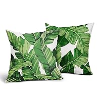 Tropical Palm Leaves Throw Pillow Covers 18x18 Inch Pack of 2 Summer Green Banana Leaf Pillow Covers Modern Outdoor Tropical Pillowcase Square Linen Cushion Cover for Bedroom Sofa Couch Home Decor