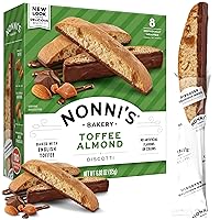 Nonni's Toffee Almond Biscotti Italian Cookies - Biscotti Cookies w/English Toffee Bits - Biscotti Individually Wrapped Cookies Dipped in Milk Chocolate w/Almond Toffee Candy Bits - 6.88 oz