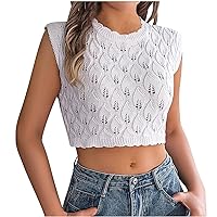 Cropped Tops for Women Summer Casual Cap Sleeve Crewneck Knitted Shirts Hollow Out Tank Tees Fashion Y2k Streetwear