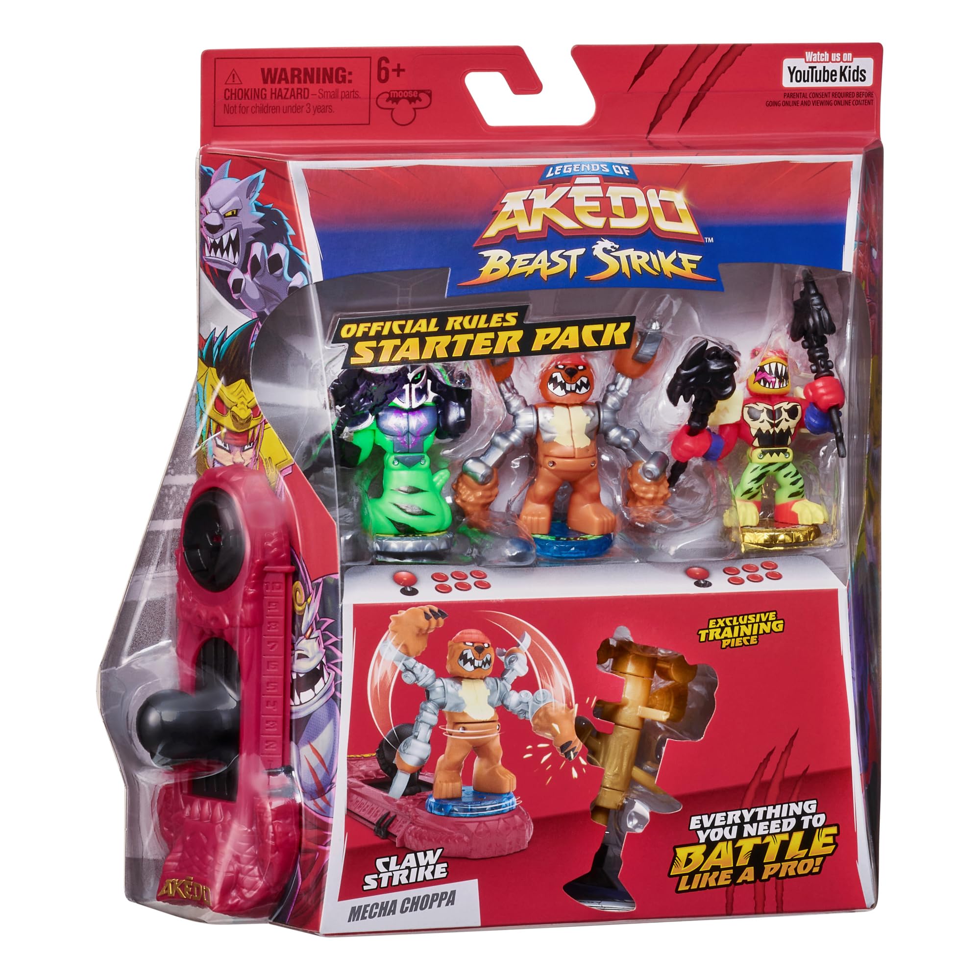Legends of Akedo Beast Strike - Official Rules Claw Strike Starter Pack - 3 Mini Battling Warriors with Training Practice Piece and Exclusive Joystick Controller