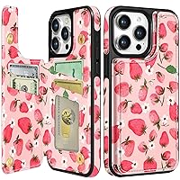 Shorogyt for iPhone 14 Pro Max Wallet Case with Card Holder, Designer Strawberry Pattern Kickstand Magnetic Clasp Back Flip Folio Leather Phone Cases for iPhone 14 Promax for Women Men Girls