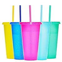 Tumbler with Straw and Lid,Water Bottle Iced Coffee Travel Mug Cup,Reusable Plastic Cups,Perfect for smoothies, coffee, juice, milk，24oz-5 Pack (Sparkling Glitter)
