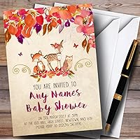 Bright Floral Woodland Forest Animals Fox Invitations Baby Shower Invitations