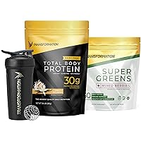 Transformation Vanilla Protein Powder, Super Greens Superfood Green Juice Powder and Performance Insulated Shaker Bottle