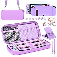 Younik Switch Accessories Bundle, 15 in 1 Purple Switch Accessories Kit for Girls Include Switch Carrying Case, Adjustable Stand, Protective Case for Switch Console & J-Con