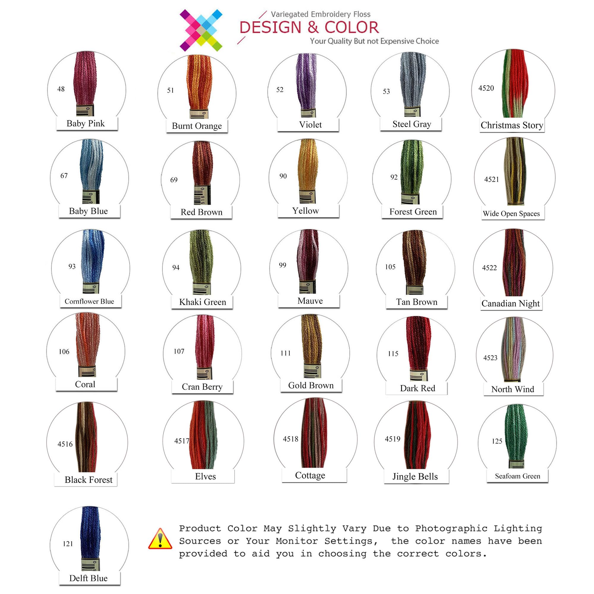 26 Gorgeous Color Variations Floss Variegated Cross Stitch Threads, Set C