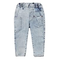 KIDSCOOL SPACE Baby & Little Girls Ruffled Elastic Waist Colorful Button Decor Vertical Pocket Jeans